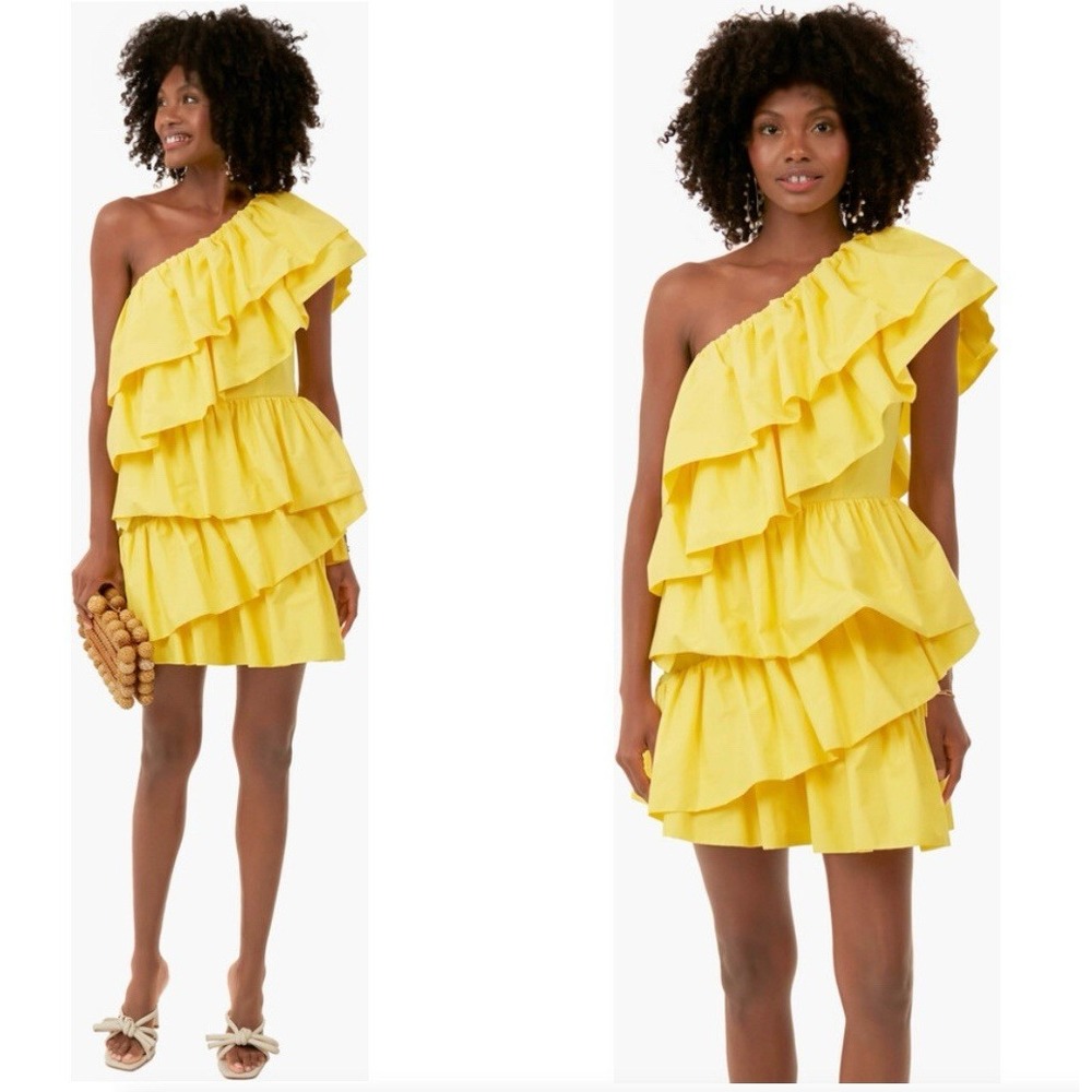 One-Shoulder Yellow Ruffle Mini Dress